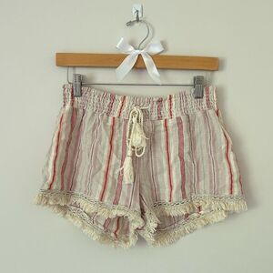 Vanilla Star Beach Stripe Tie Fringe Shorts